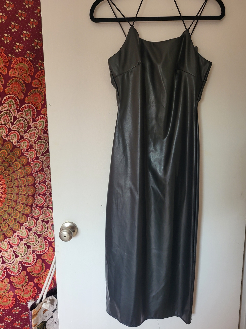 Black Faux Leather Maxi Slip Dress